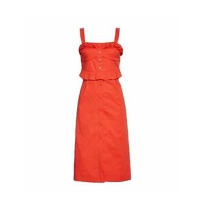 Sea New York Red Cotton Midi Dress Button Front Ruffle Corset